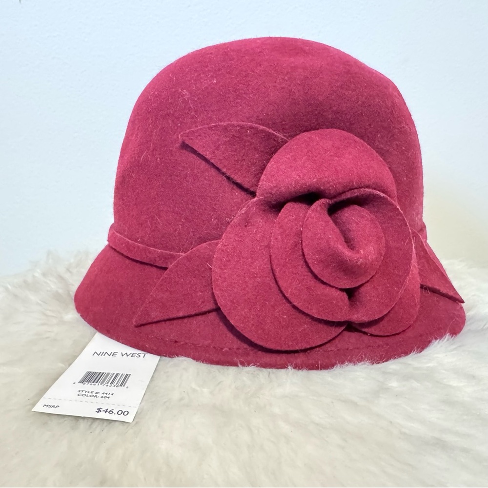Nine West Fuchsia Cloche Hat with Floral Accent
